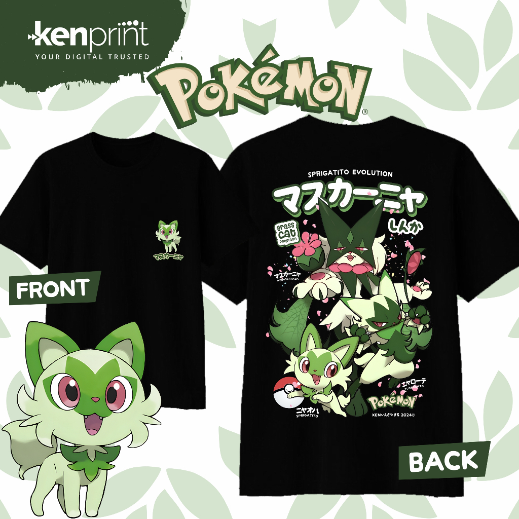 Street Fashion Evolution - Anime Pokémon Sprigatito Evolution Cotton T-shirt