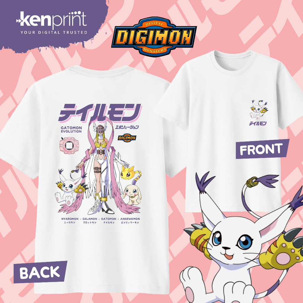 Street Fashion Evolution - Anime Digimon Gatomon Evolution Printed Cotton