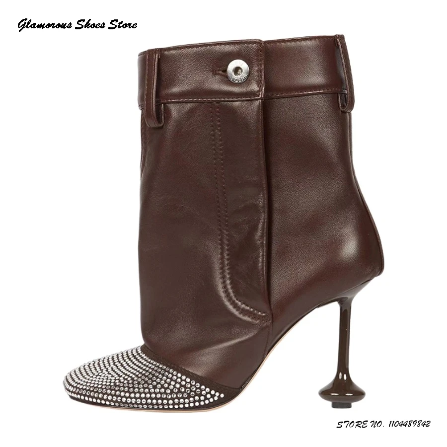 Street Fashion Runway - Crystal Square Toe Leather Booties Street