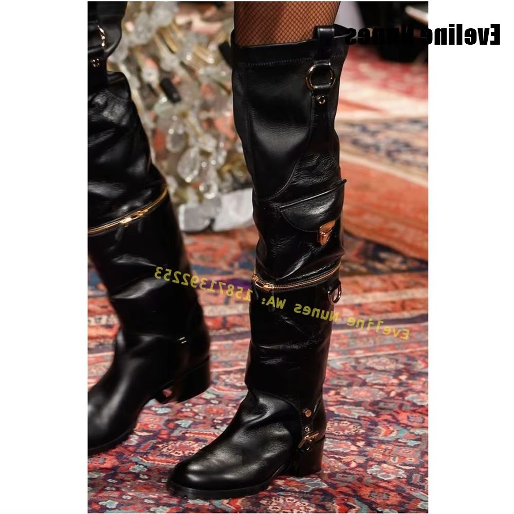 Street Fashion Runway - Pocket Zip Decoration Over The Knee