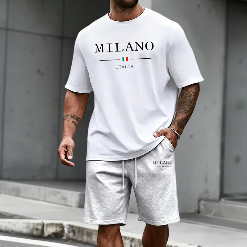Fashion Streetwear - Men's Tracksuit Short Sleeve Top and