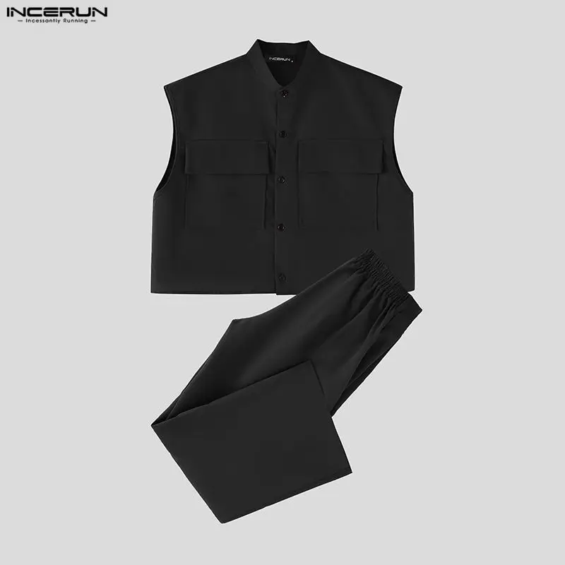 INCERUN Men Sets Solid Sleevel - Fashion Streetwear incelemesi ve fiyatı