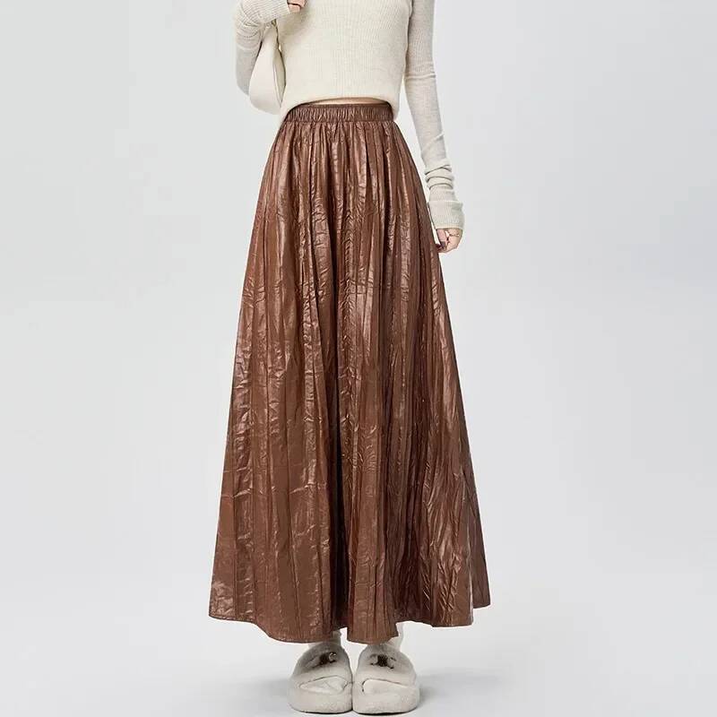 New Pleated Pu Leather Skirts  - Korean Street Fashion Female incelemesi ve fiyatı