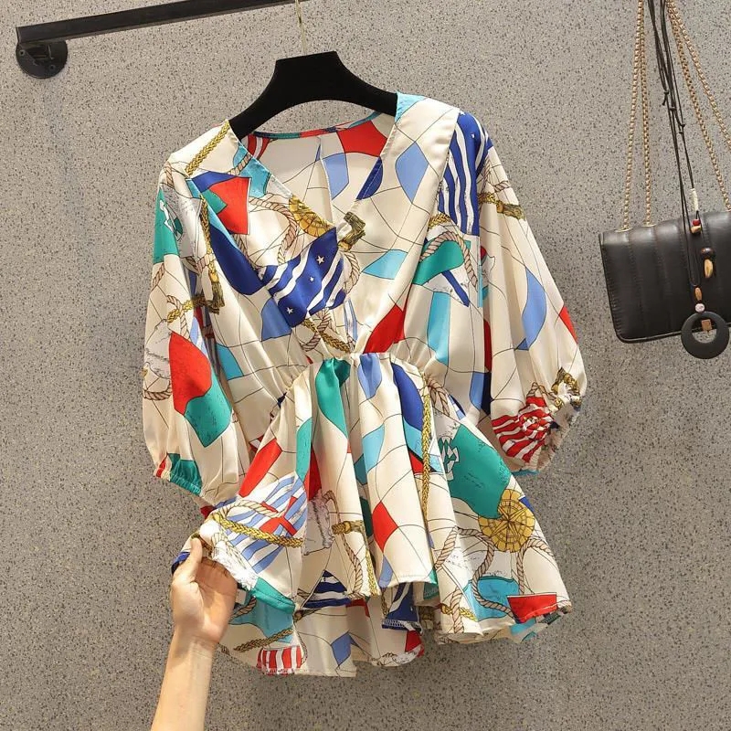 Geometric Printing Chiffon Hig - Korean Street Fashion Female incelemesi ve fiyatı