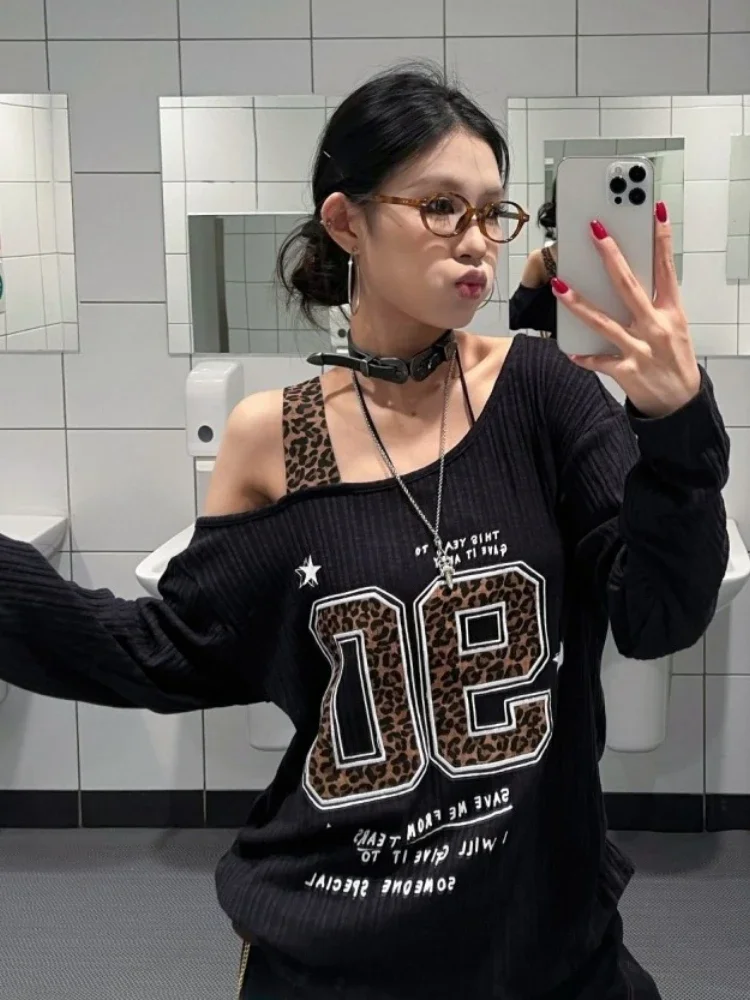 Y2K Patchwork Leopard Print T- - Fashion Streetwear incelemesi ve fiyatı