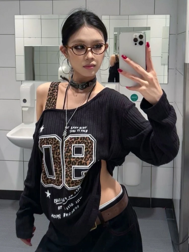 Y2K Patchwork Leopard Print T- - Fashion Streetwear incelemesi ve fiyatı