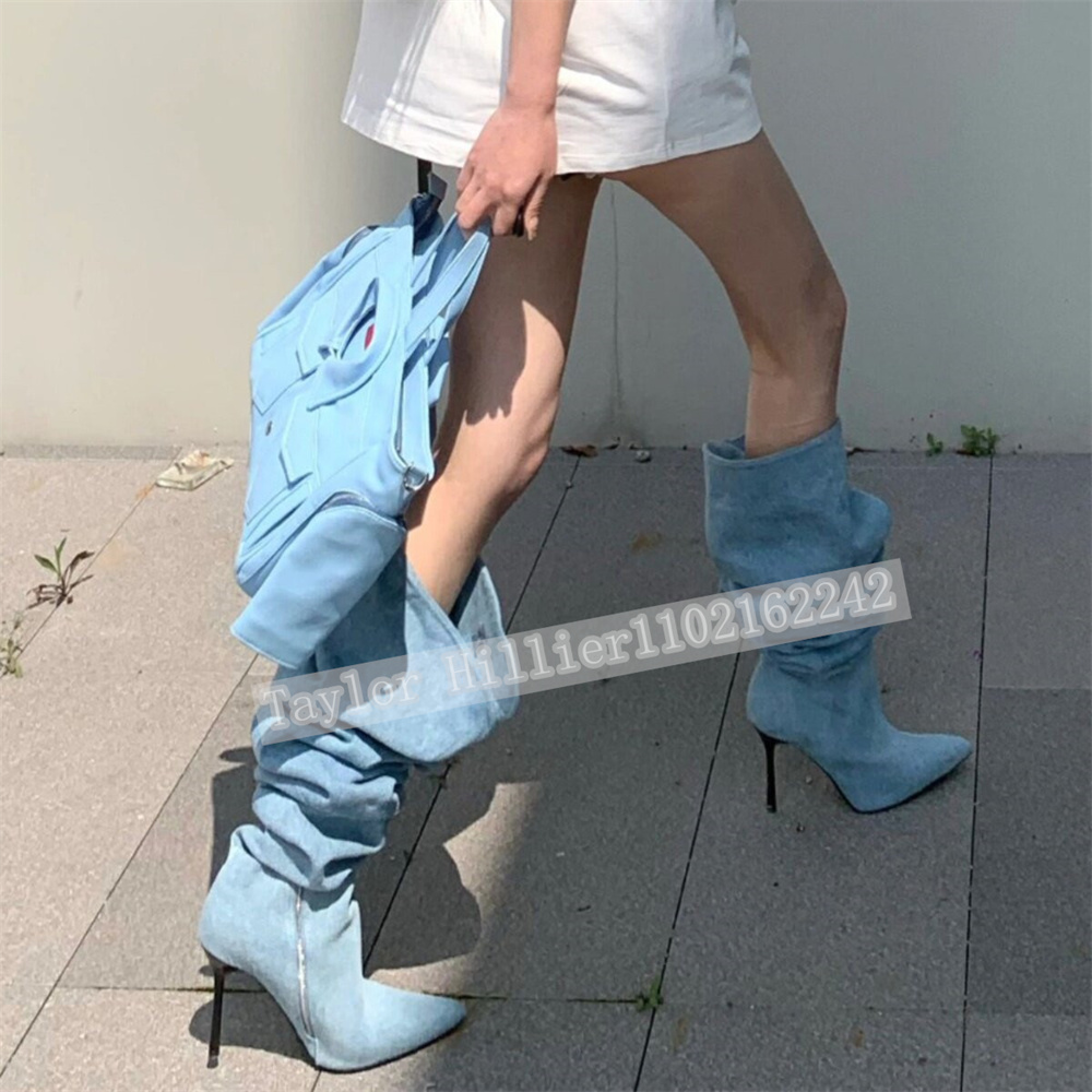 Springtime Blue Denim Pleated  - Street Fashion Runway incelemesi ve fiyatı