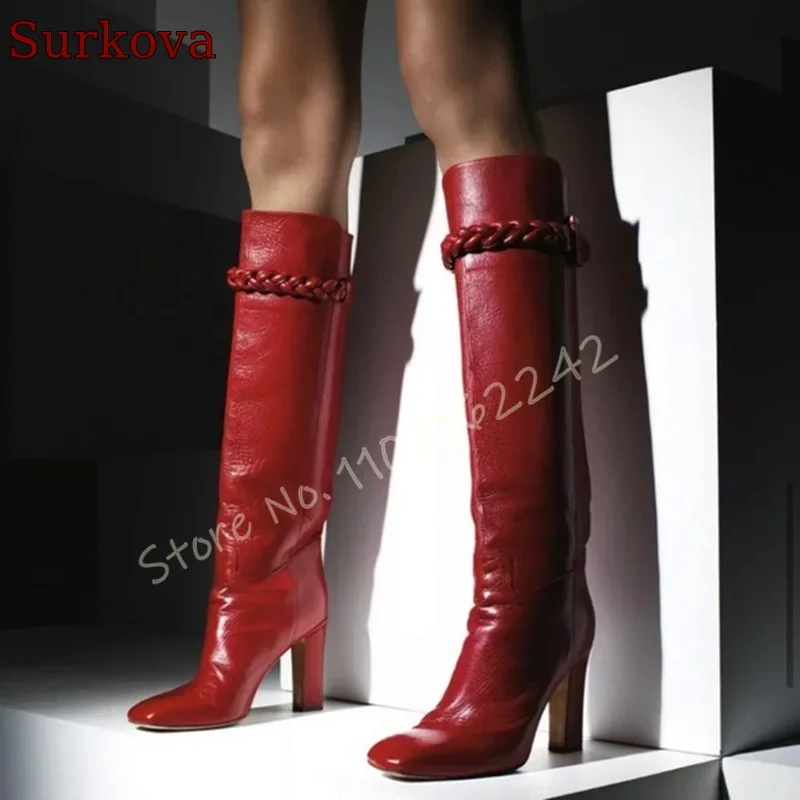 Red Matte Braided High Boots R - Street Fashion Runway incelemesi ve fiyatı