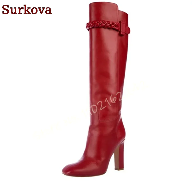 Red Matte Braided High Boots R - Street Fashion Runway incelemesi ve fiyatı
