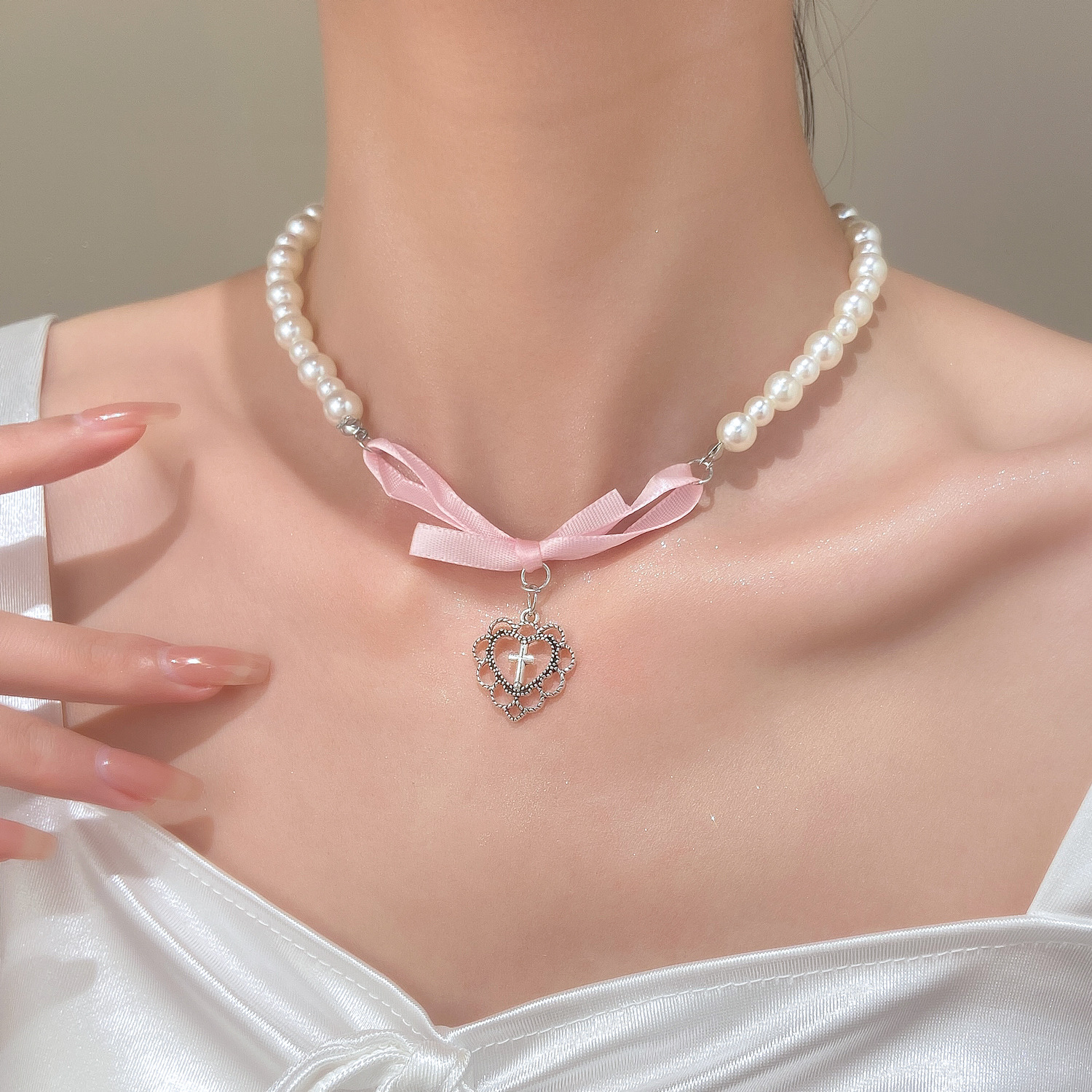 French Romantic Pink Bowknot H - Street Fashion Necklace incelemesi ve fiyatı