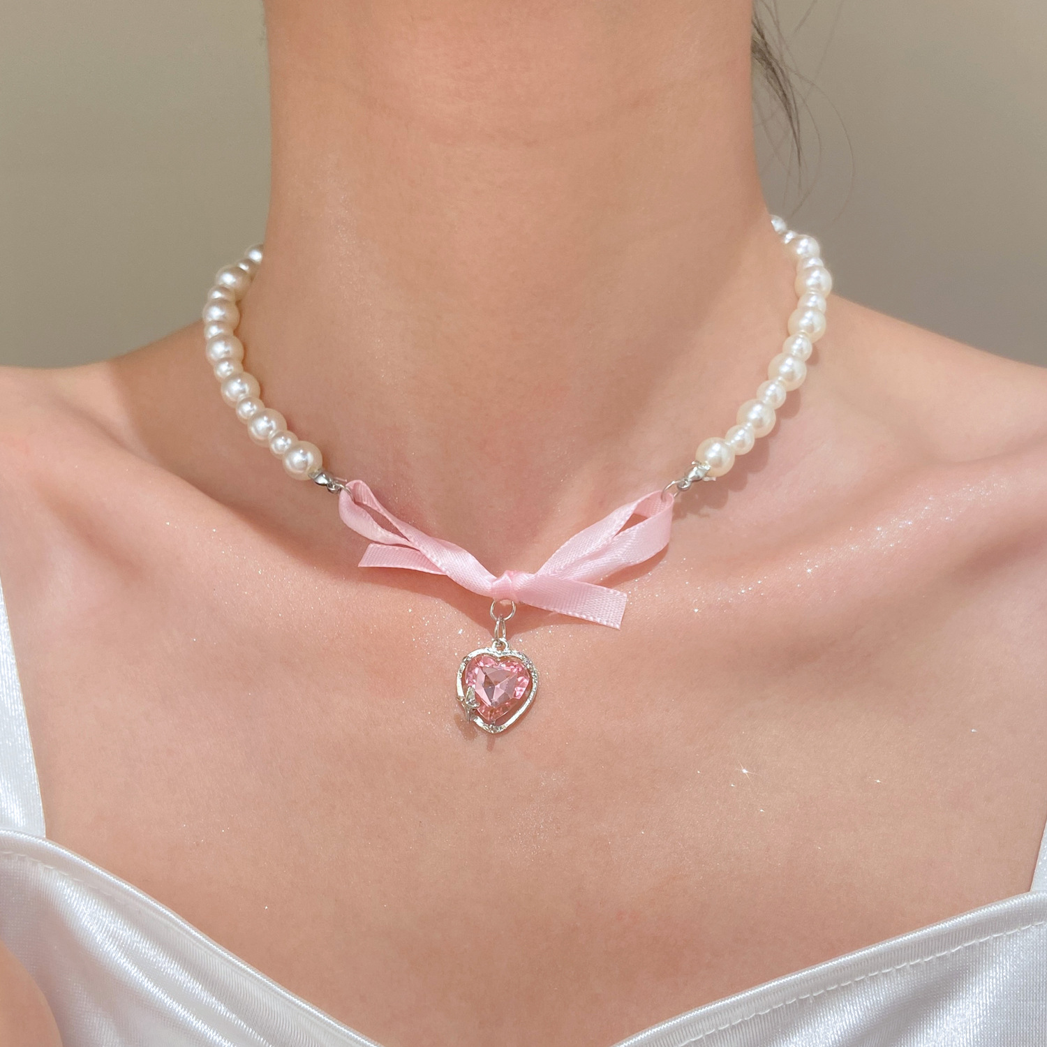 French Romantic Pink Bowknot H - Street Fashion Necklace incelemesi ve fiyatı