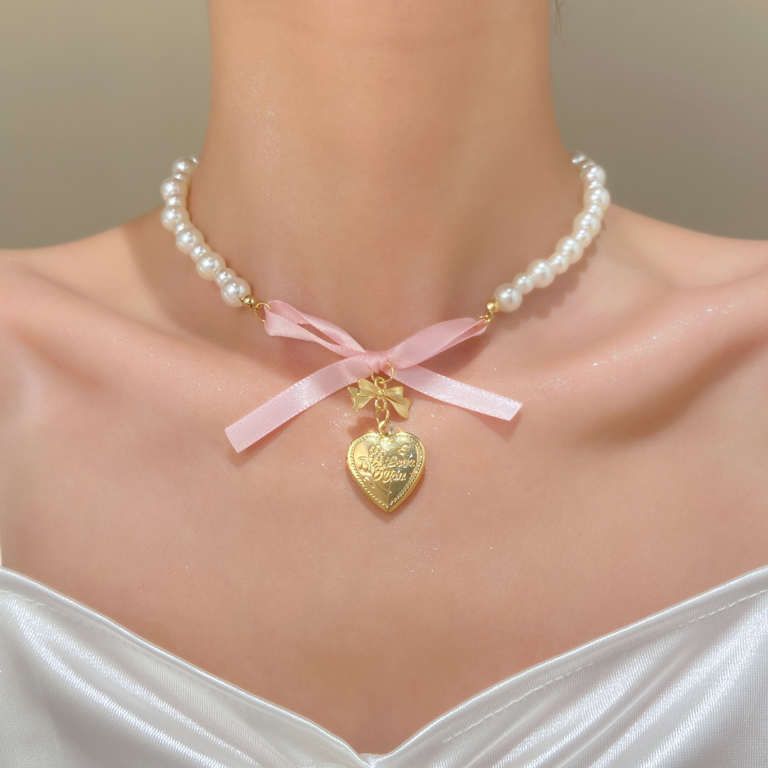 French Romantic Pink Bowknot H - Street Fashion Necklace incelemesi ve fiyatı