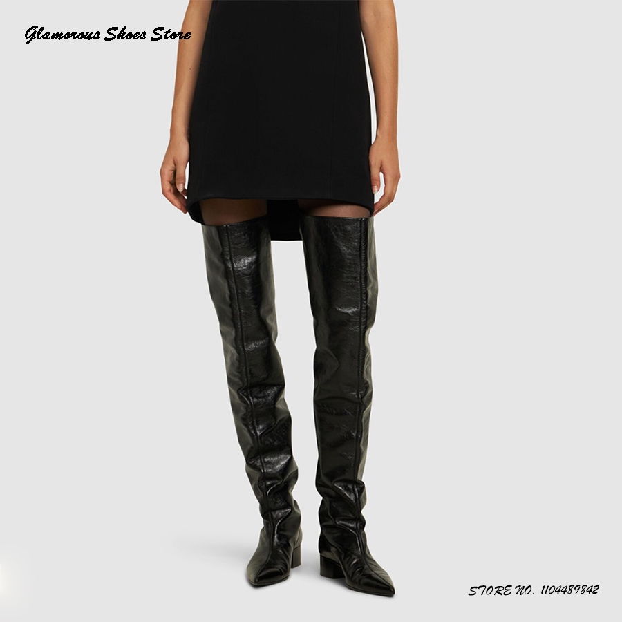 Crinkled-leather Over-the-knee - Street Fashion Runway incelemesi ve fiyatı