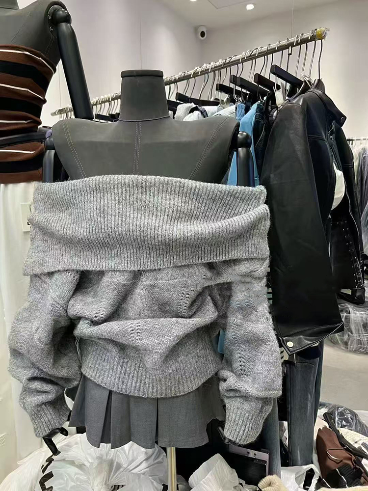 Fashion Slash Neck Knit Sweate - Korean Street Fashion Female incelemesi ve fiyatı